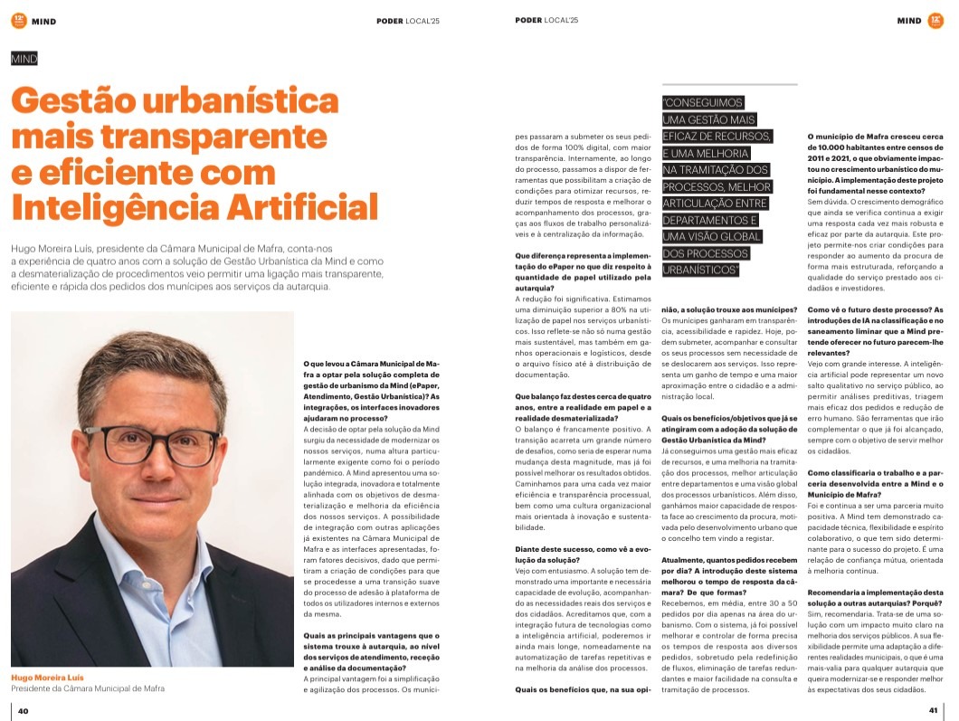 Revista DN Poder Local: Município de Mafra - Gestão urbanística mais transparente e eficiente com Inteligência Artificial